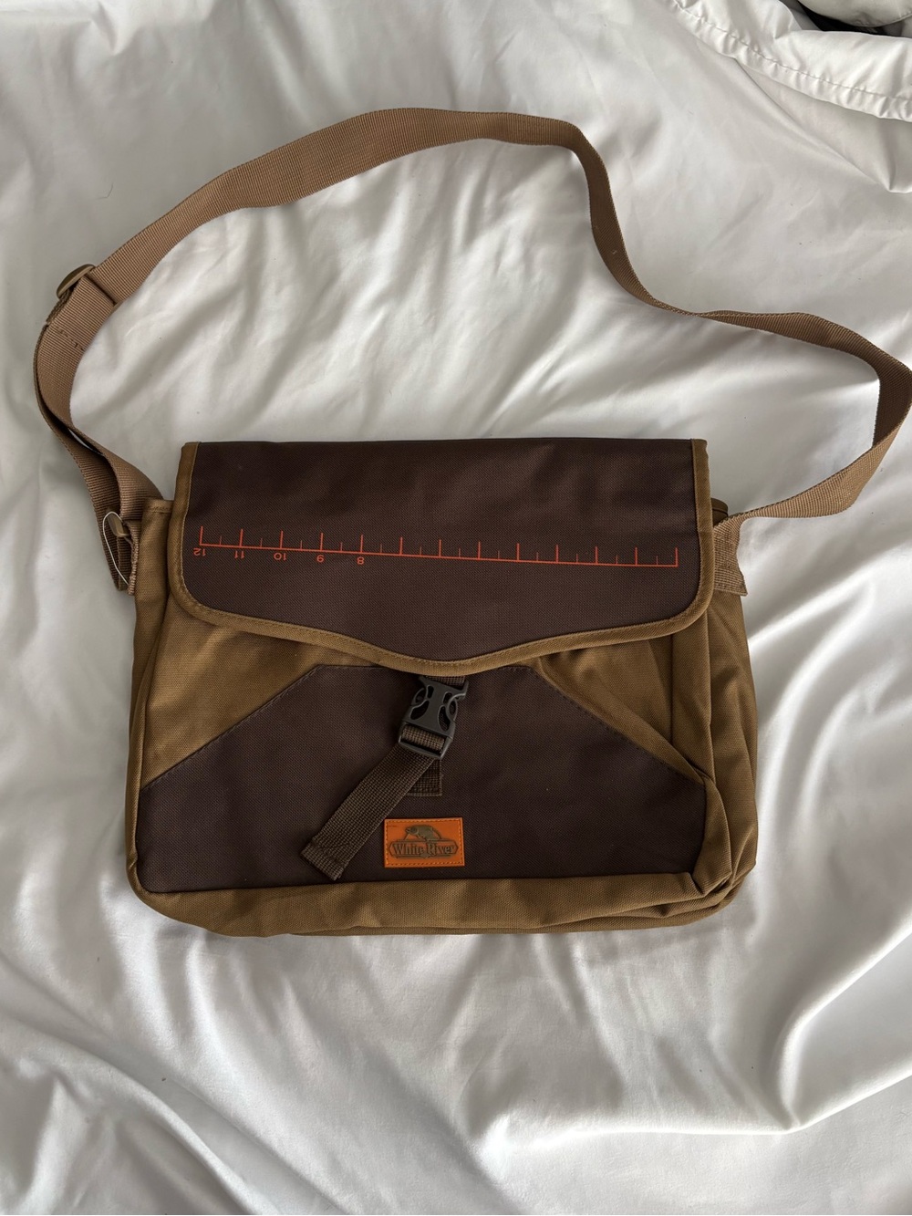 White River Brown & Tan Two-Tone Canvas Messenger Bag for Fishing/Hiking